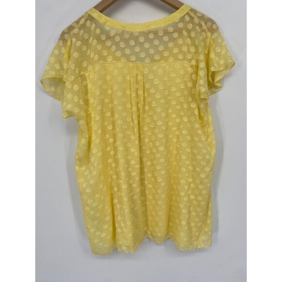 SOFT SURROUNDINGS Dot Calm Shirt Silk Swiss Polka Dot Blouse Chartreuse Top LARG - Picture 5 of 5